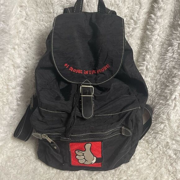 Vintage Disney Mickey Mouse Nylon Black Backpack antique tone hardwares.. main image 10